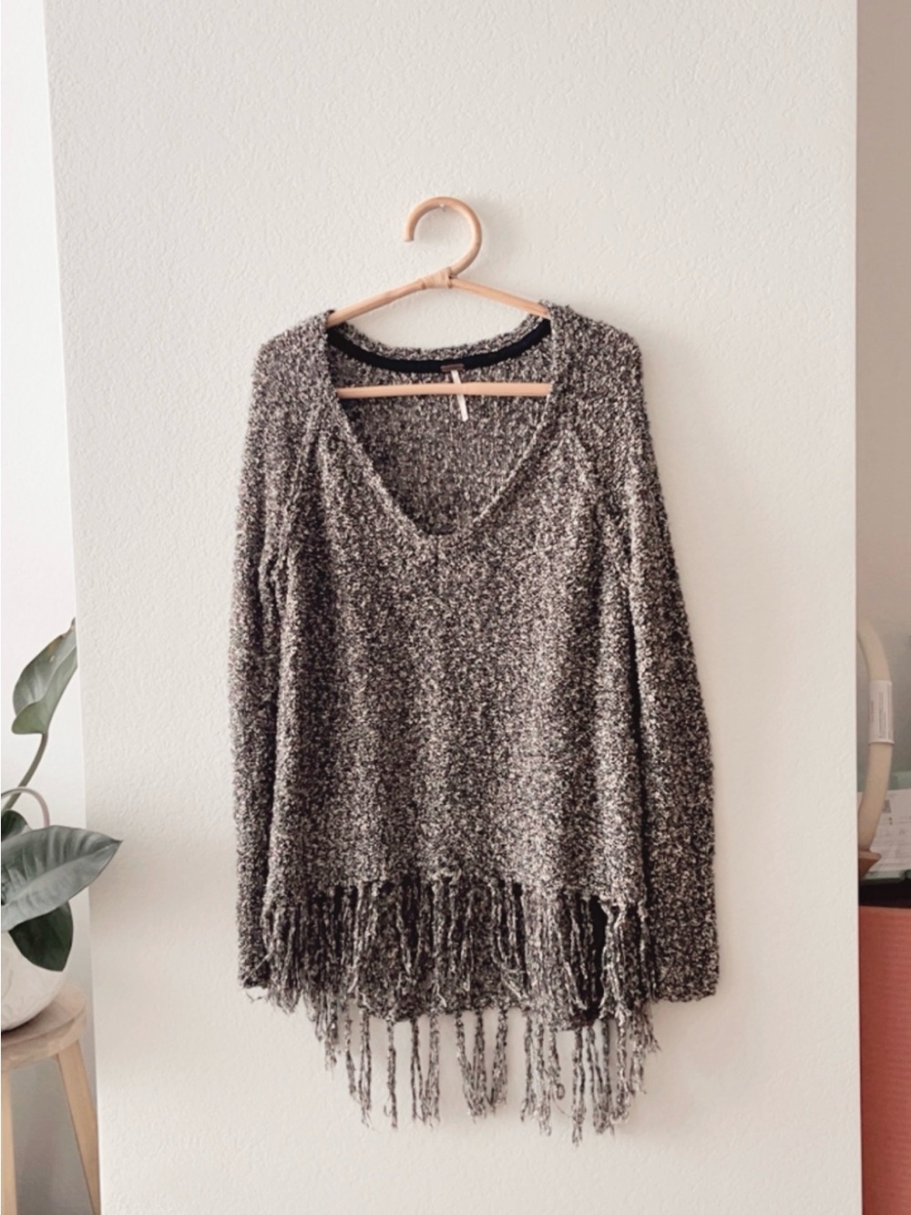 Free People V-Neck Fringe Hem Sweater